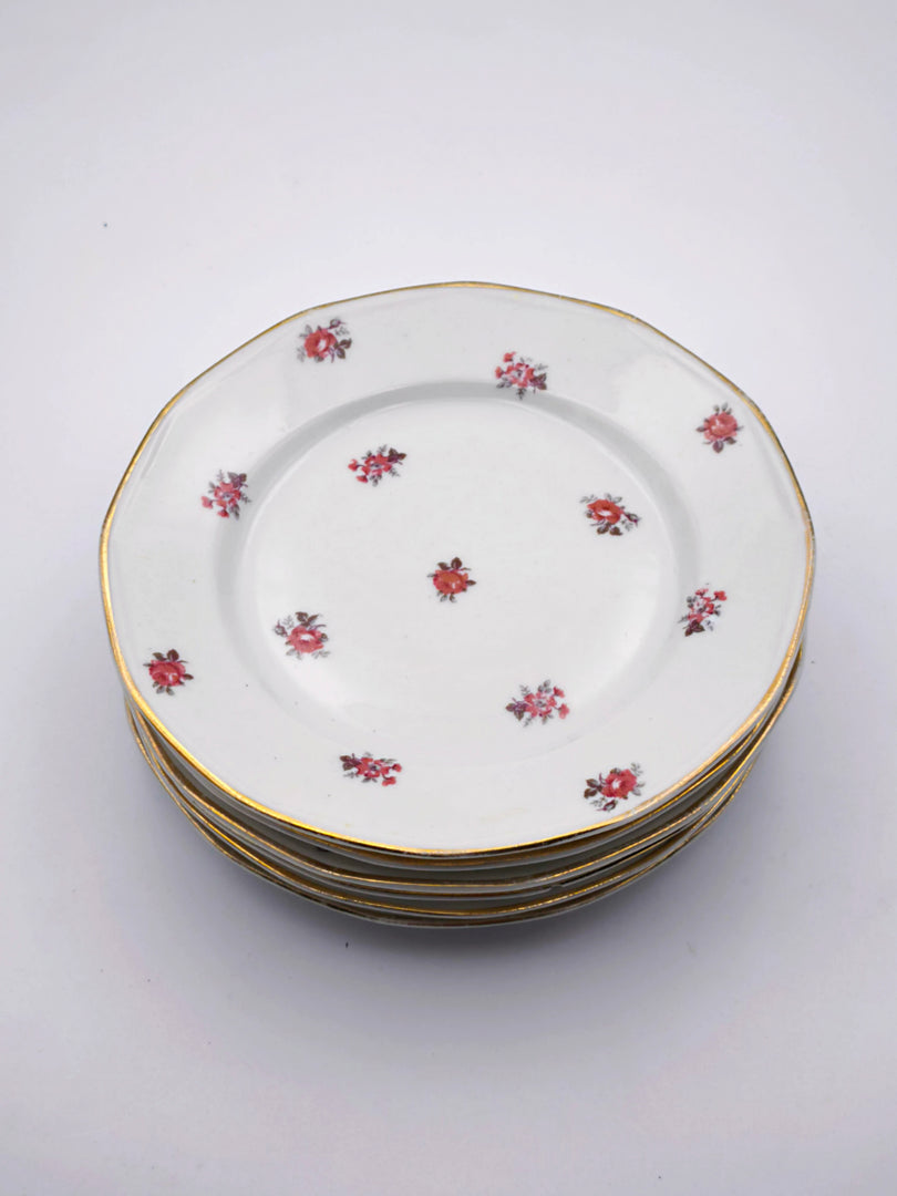 Lot de 6 Assiettes à Dessert – Semis de Roses & Liseré Or
