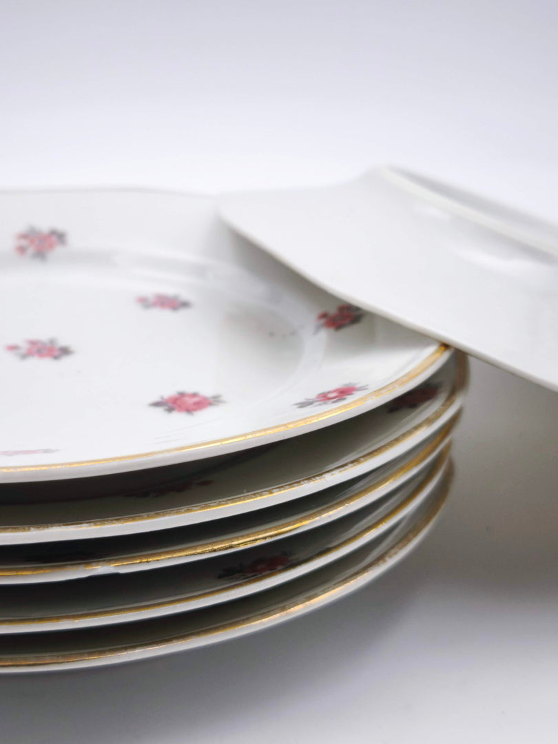 Lot de 6 Assiettes à Dessert – Semis de Roses & Liseré Or