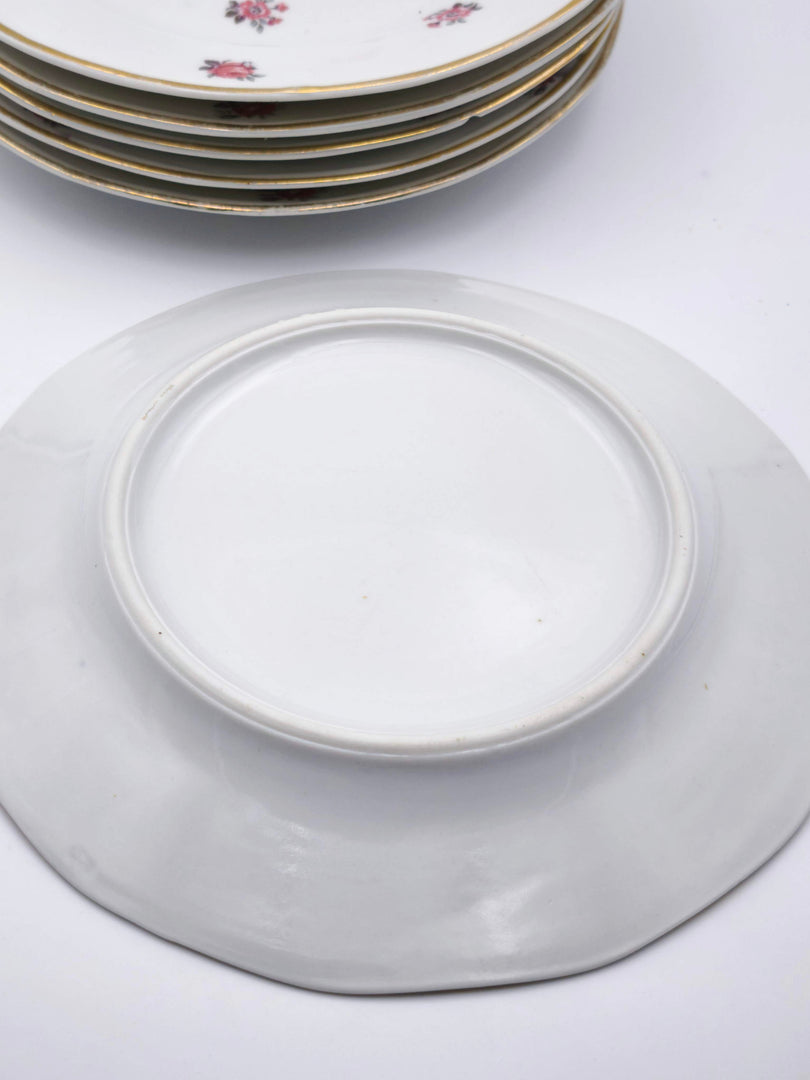 Lot de 6 Assiettes à Dessert – Semis de Roses & Liseré Or