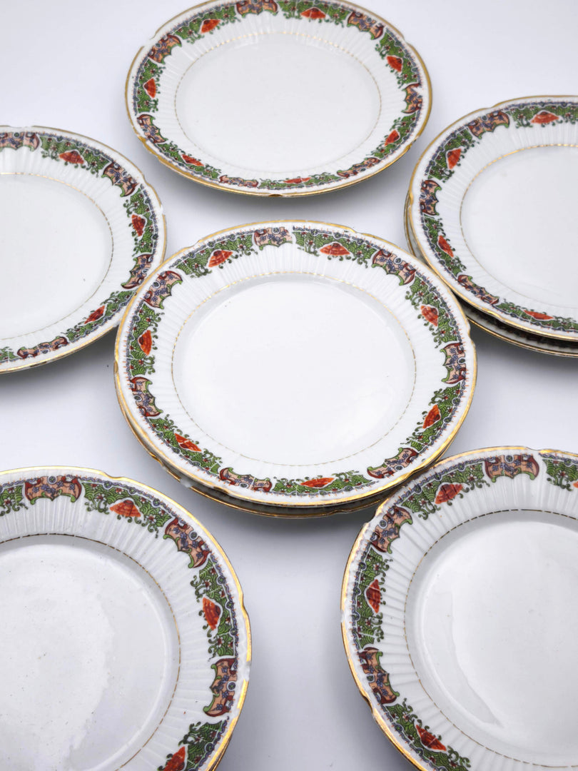 Lot de 10 Assiettes à Dessert – Décor Festif & Guirlandes Fleuries