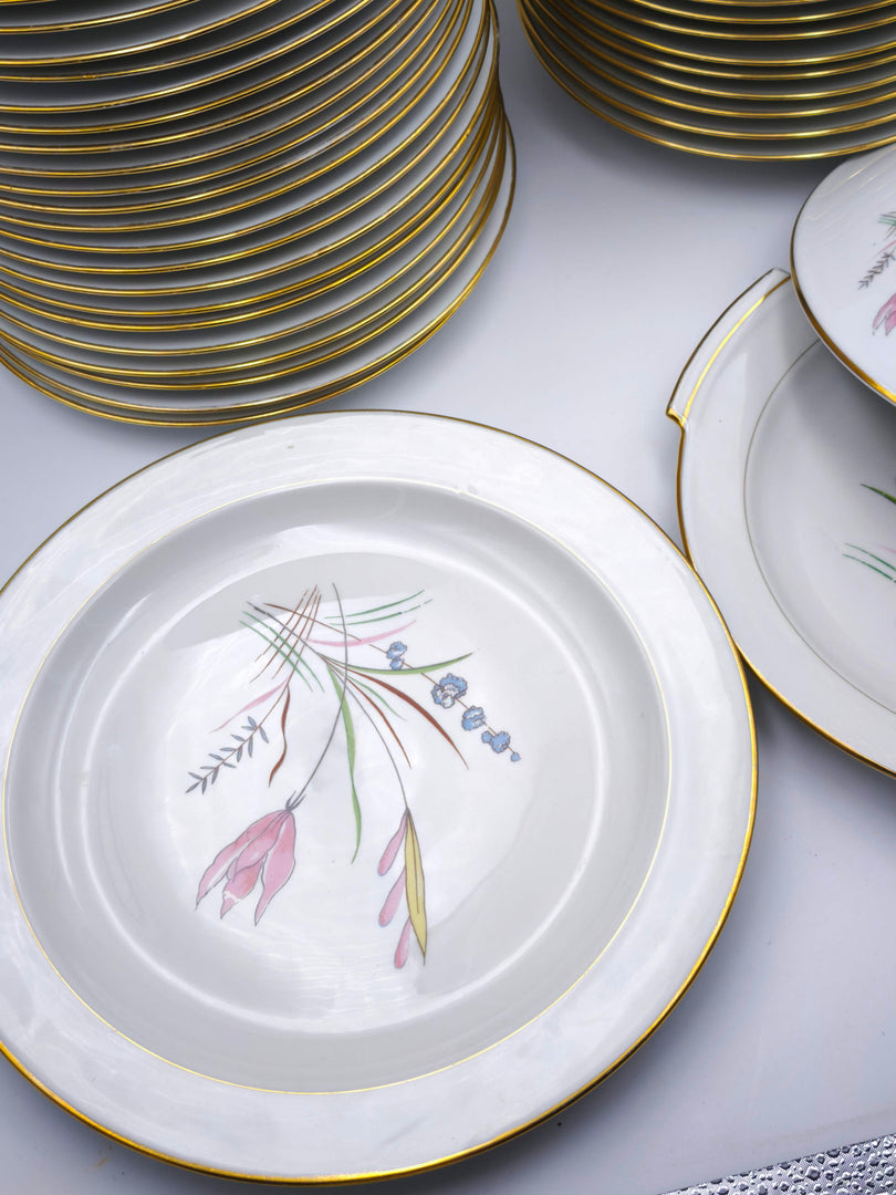 Somptueux Service de Table "LF" – Décor Floral & Dorure (47 pièces)