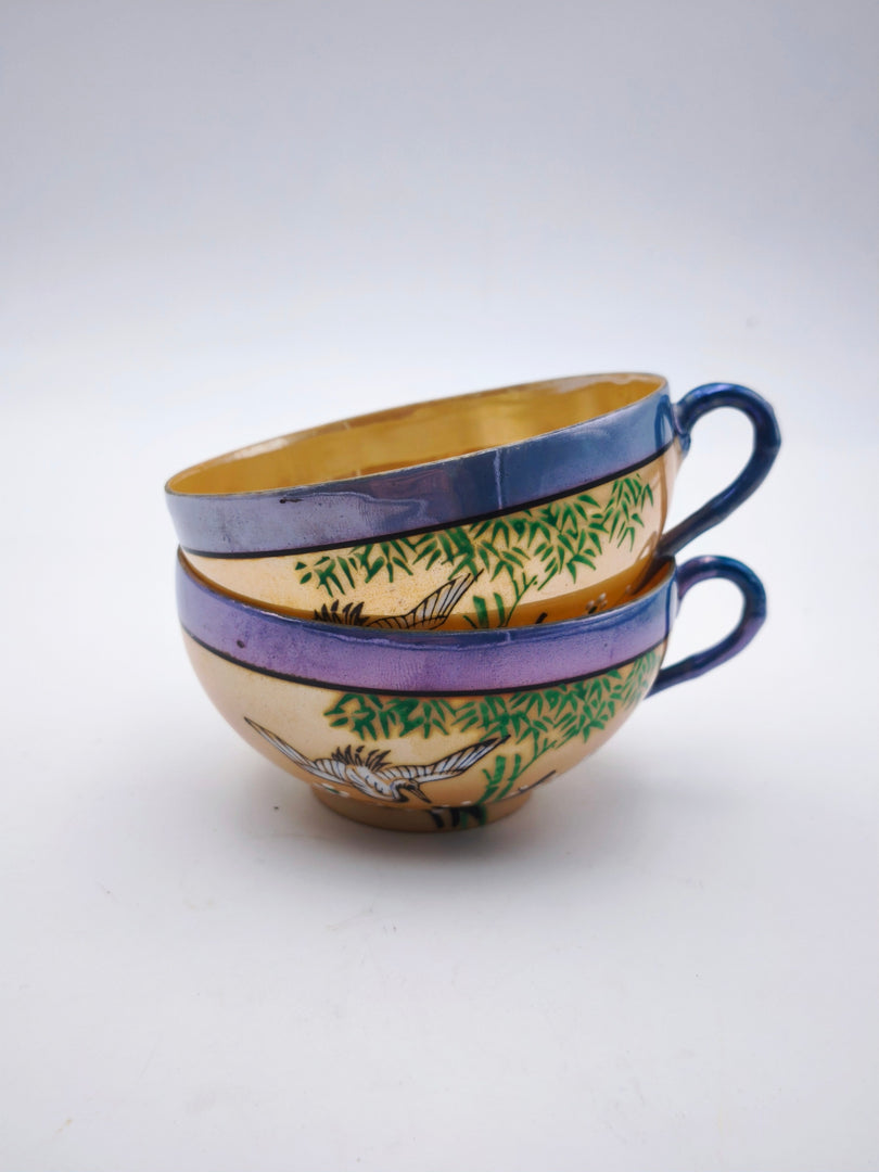 Duo de Tasses Japonisantes – Décor Cigognes & Bambous