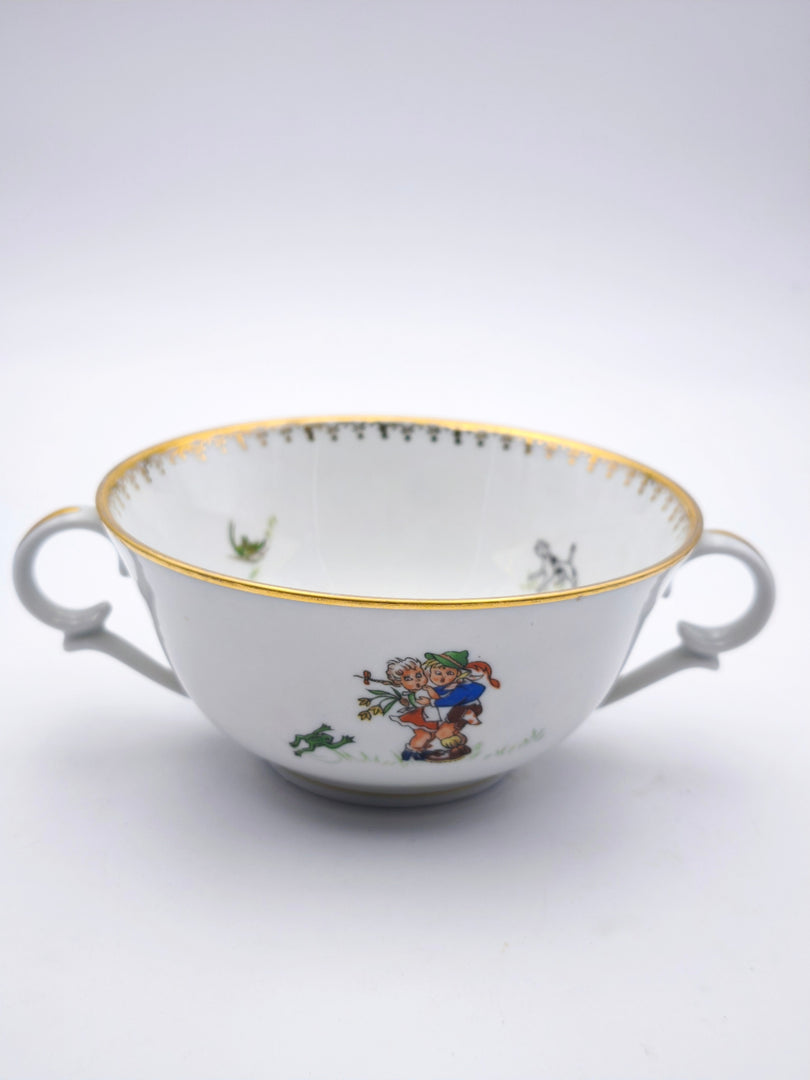 Coupelle à anses – Décor Chérubins & Grenouilles (Signée M.S.)