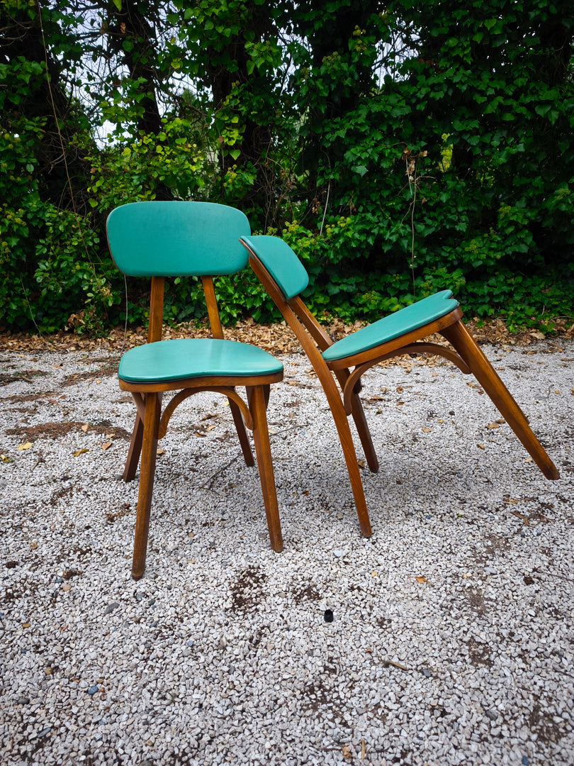 Paire de Chaises Vintage – Design Scandinave & Assise Turquoise