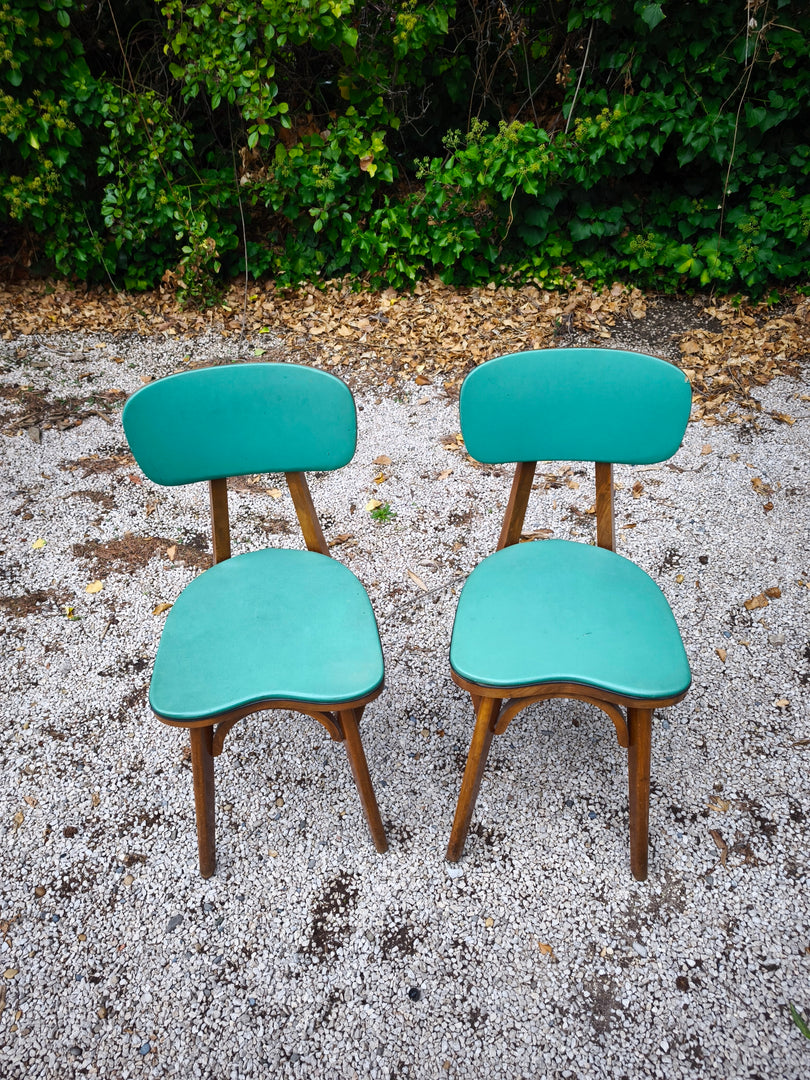 Paire de Chaises Vintage – Design Scandinave & Assise Turquoise