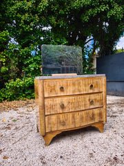 Commode Vintage Art Déco – Placage Loupe & Marbre Gris