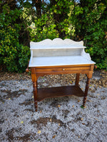 Load image into Gallery viewer, Table de Toilette Ancienne – Bois de Noyer &amp; Double Plateau Marbre