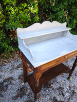 Load image into Gallery viewer, Table de Toilette Ancienne – Bois de Noyer &amp; Double Plateau Marbre