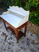 Load image into Gallery viewer, Table de Toilette Ancienne – Bois de Noyer &amp; Double Plateau Marbre