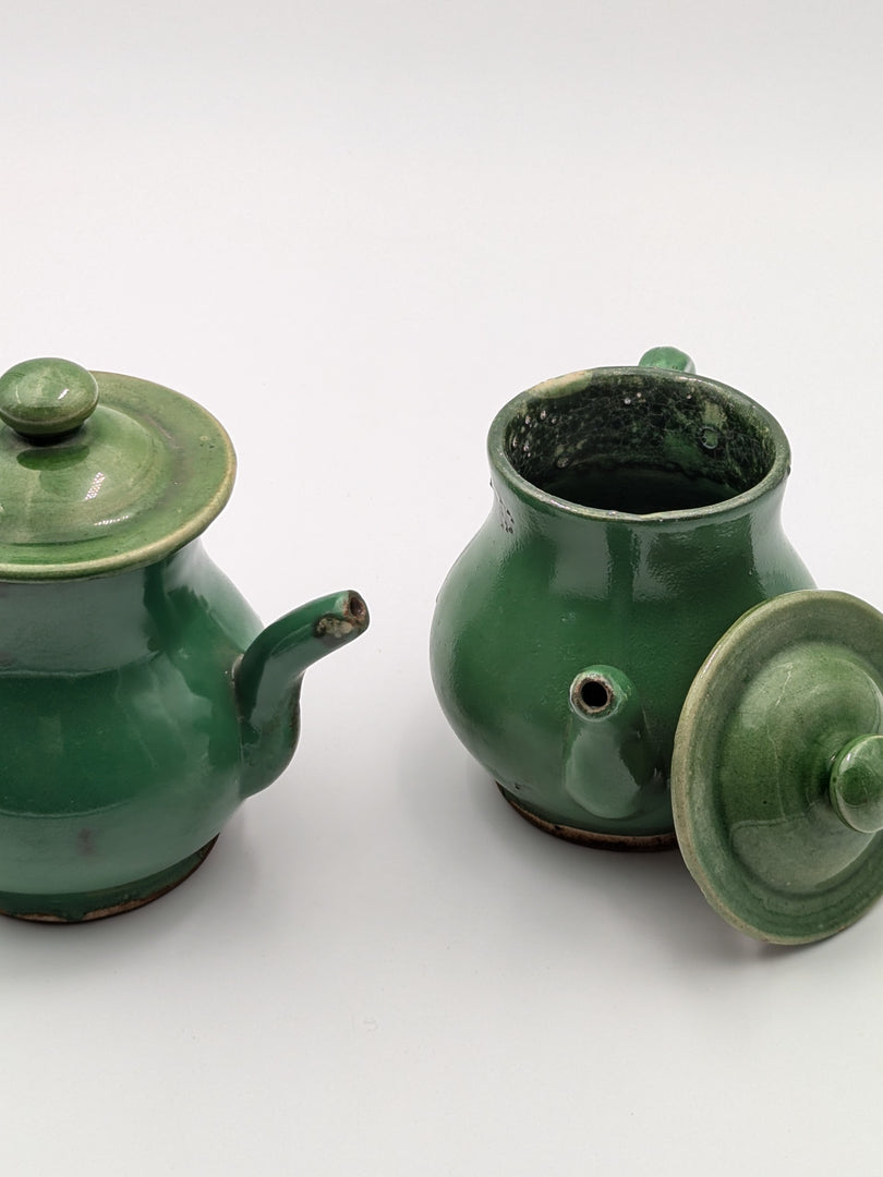 Paire de Théières Individuelles – Grès Émaillé Vert Sapin