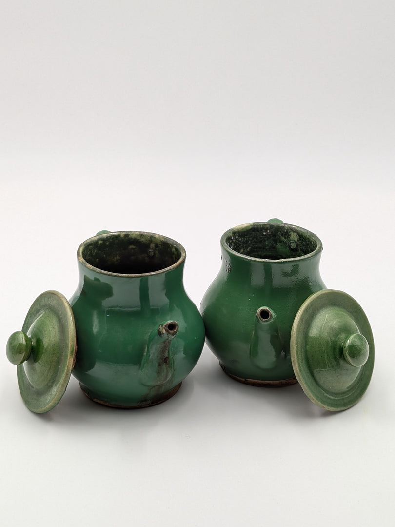 Paire de Théières Individuelles – Grès Émaillé Vert Sapin