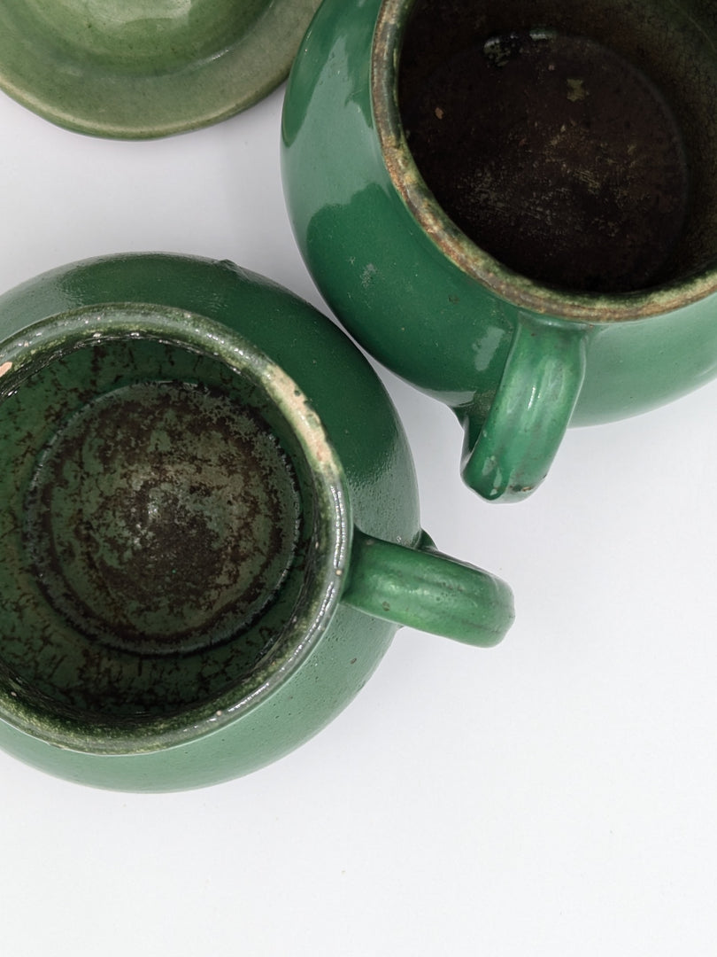 Paire de Théières Individuelles – Grès Émaillé Vert Sapin