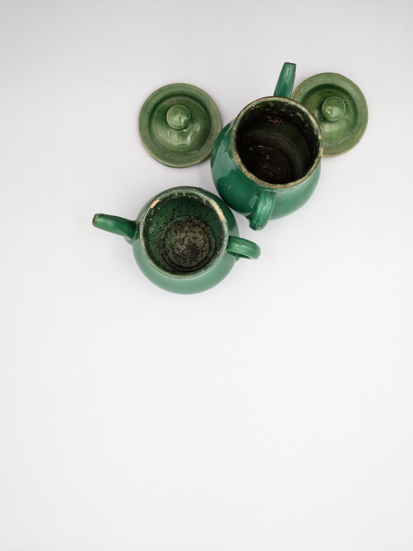 Paire de Théières Individuelles – Grès Émaillé Vert Sapin