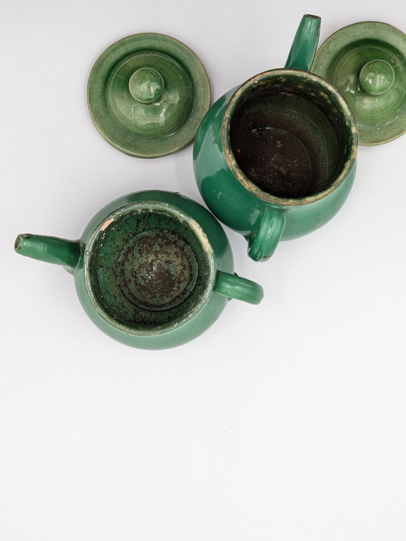 Paire de Théières Individuelles – Grès Émaillé Vert Sapin