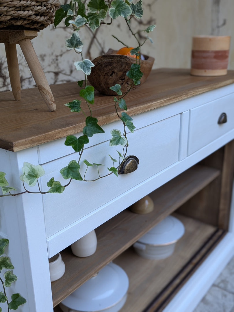 Buffet Bas Restauré – Blanc Craie & Bois Naturel