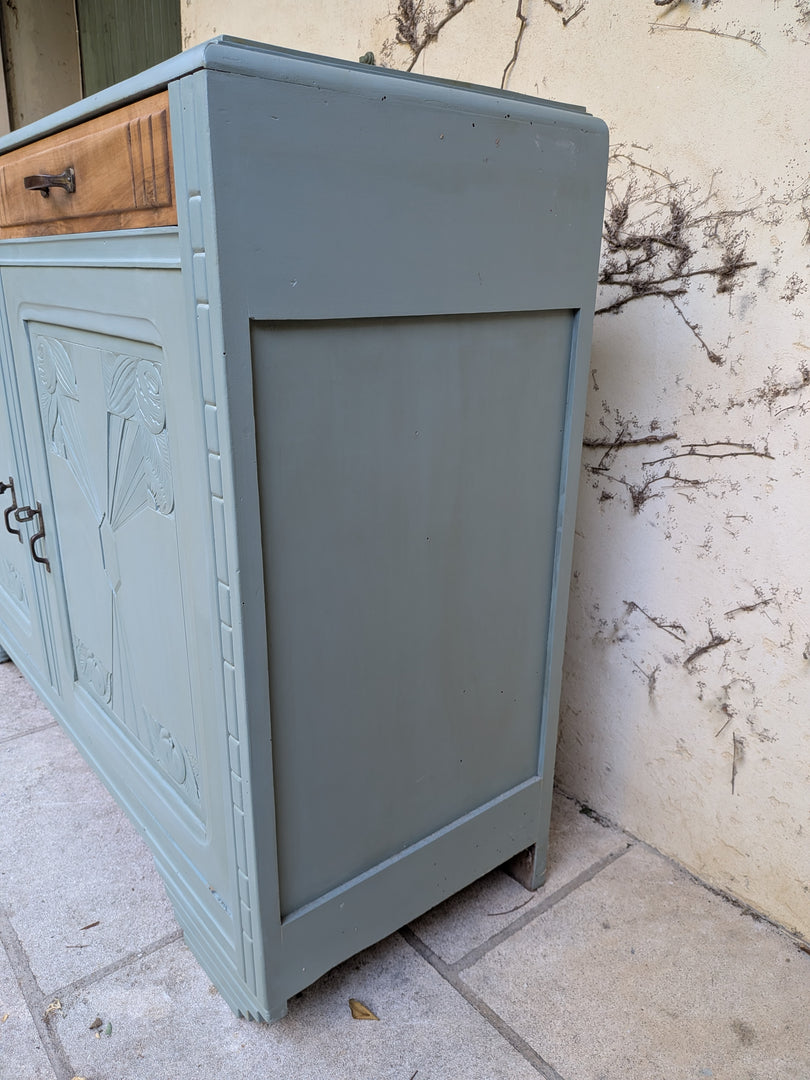Buffet Art Déco des années 30 restauré – Bleu horizon et bois brut