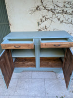 Load image into Gallery viewer, Buffet Art Déco des années 30 restauré – Bleu horizon et bois brut